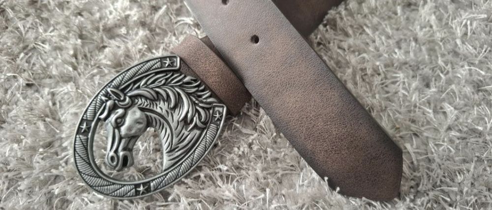 Brązowy pasek do spodni tuniki sukienki boho  inisex dziki zachód 108 cm