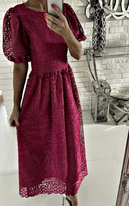 Ekskluzywna luksusowa koronkowa sukienka wesele S M  Asos Zalando
