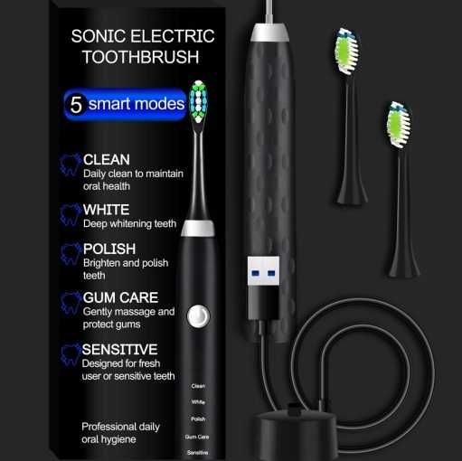 ZESTAW Szczoteczka soniczna do zębów elektryczna czarna INDUKCYJNA