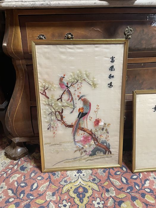 Quadro Bordado antigo em seda, Chinês oriental