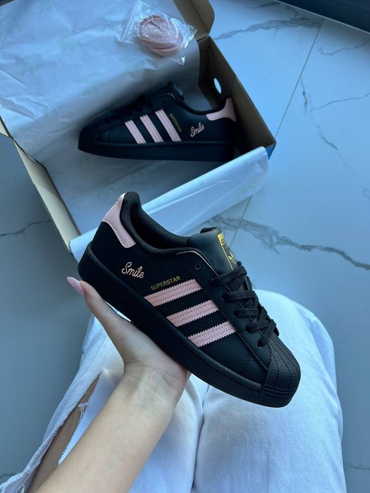 Кросівки Кроссовки Adidas Superstar Smile Black Pink Чёрный Розовый Чорний Рожевий Кросовки демісезон