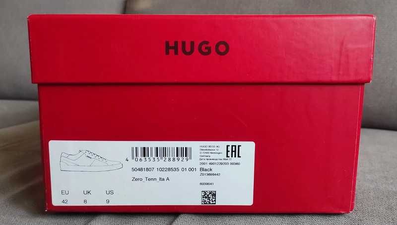 Nowe, skórzane sneakersy Hugo męskie czarne, r. 42