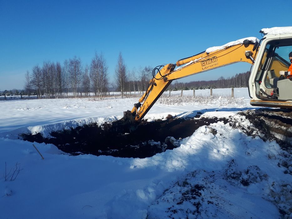 Usługi Stawy kopanie stawu koparka Long Reach 18m odmulanie staw
