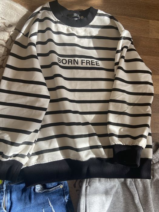 Реглан кофточка в полоску і джинси для дівчинки розмір 140