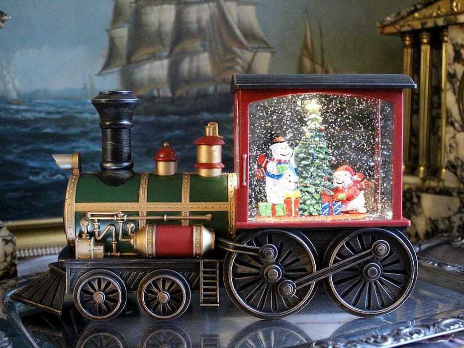 Lokomotywa świąteczna z bałwankami i choinką LED pozytywka pociąg