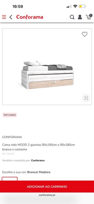 Cama Compacta 90x190 estilo Conforama Mood – com 2 gavetões