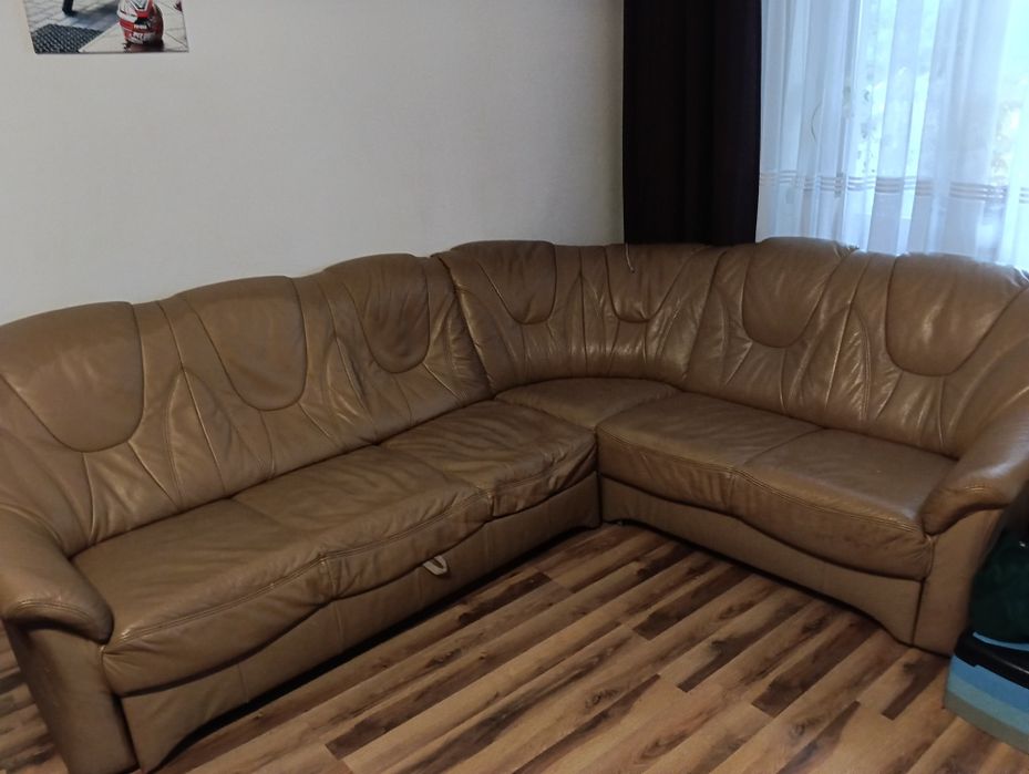 Kanapa narożna funkcja spania skóra