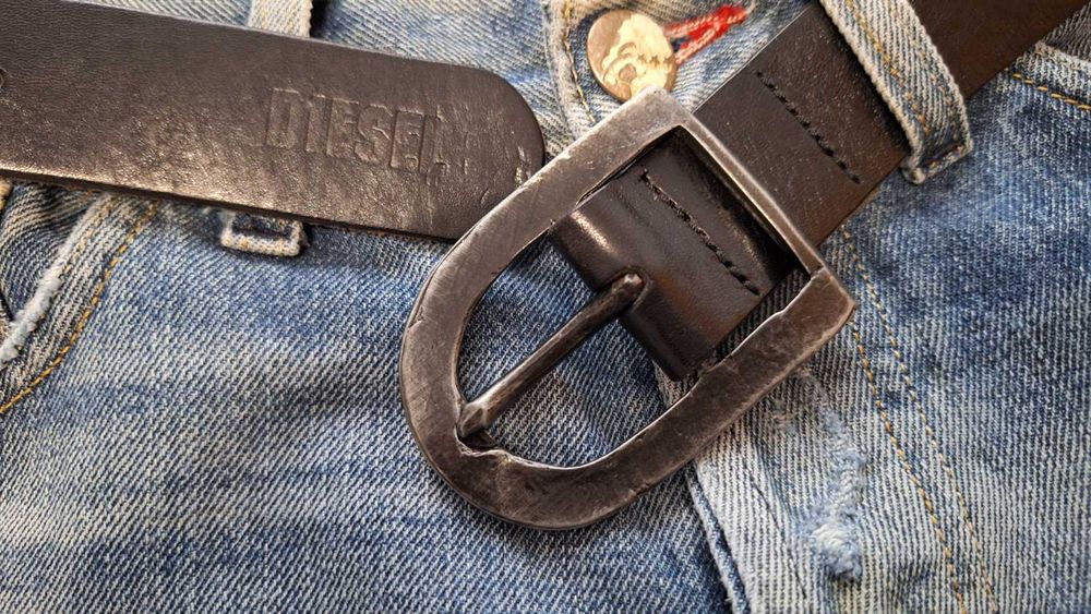 Класний шкіряний ремінь diesel оригінал, чорний, made in italy ремень