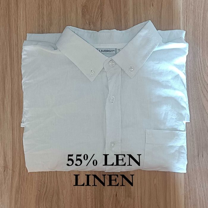 Koszula typu cargo z krótkim rękawem lniana XL (extra large) biała