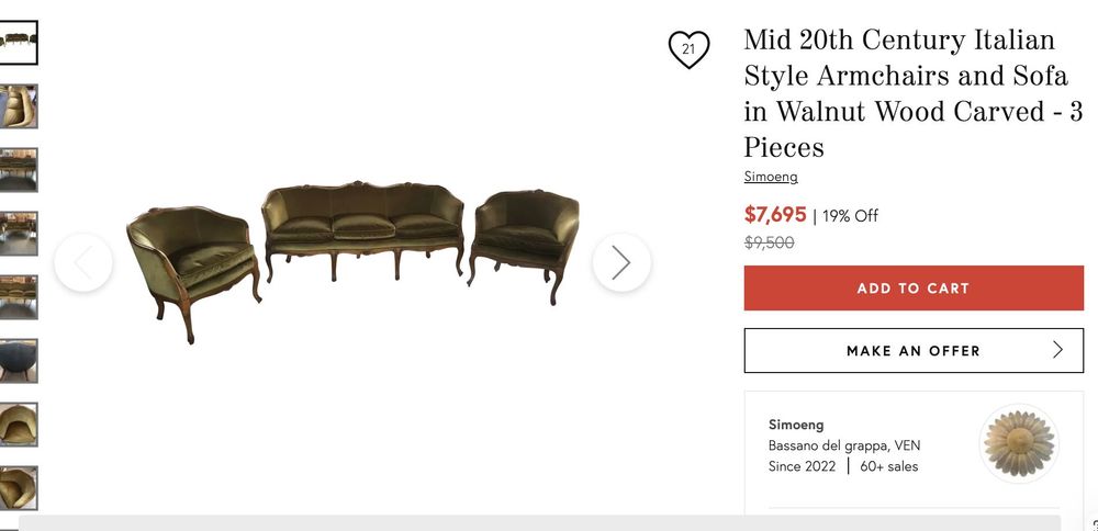 Диван Італія  / Sofa in Walnut Wood Carved