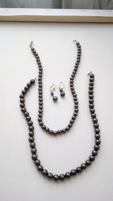 Гематит бусы, браслет, серьги