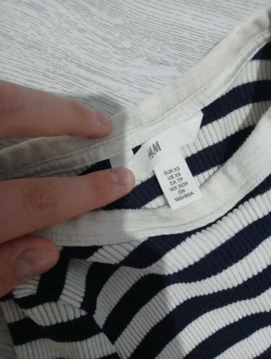 Лонслів в рубчик в темно сину полоску h&m xs
