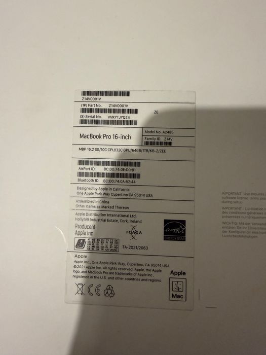 MacBook Pro 16 64gb ram 24cpu 1tb idealny