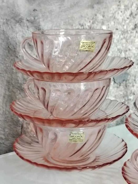 Conjunto de 5 Chávenas e Pires Arcoroc Rosaline Anos 70 ENVIO GRATIS