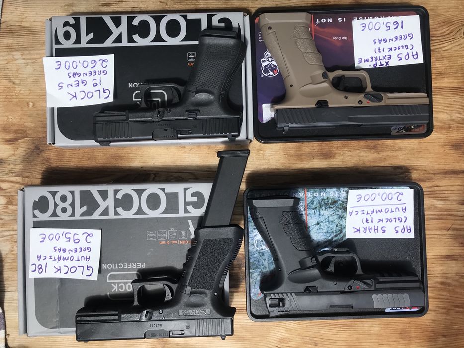 Pistola Airsoft Greengas e CO2  blowback Glock 17 - 19 e 18 Automatica