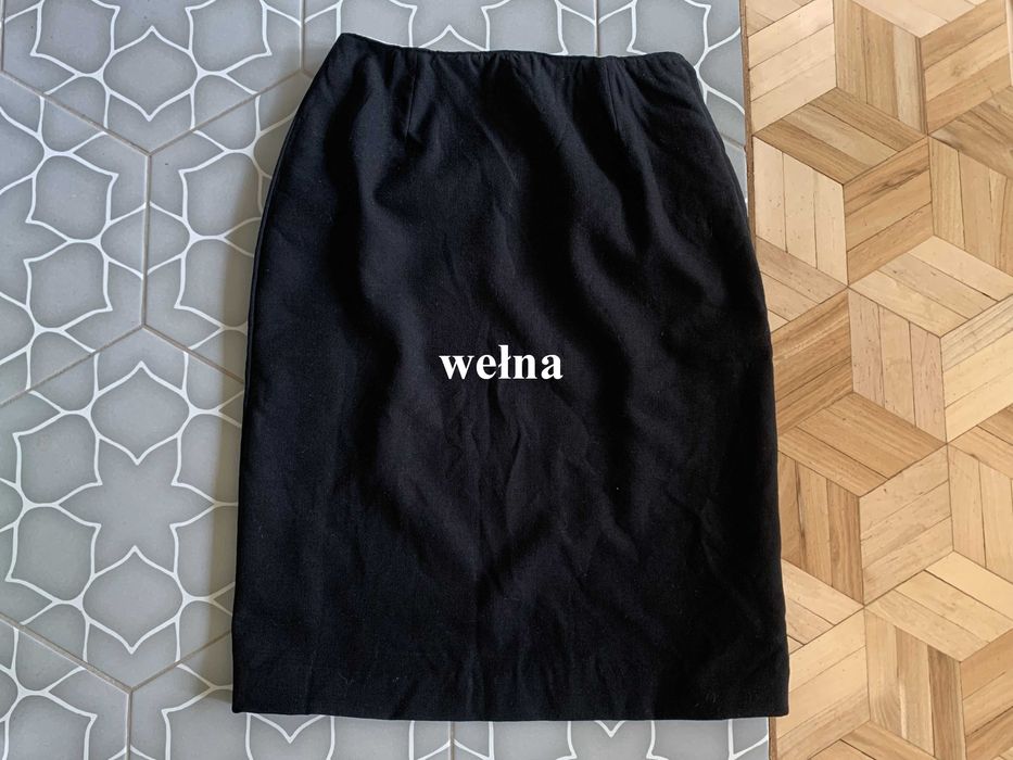 Czarna wełniana spódnica ołówkowa vintage PRL – Krawiectwo miarowe, wełna 100% +