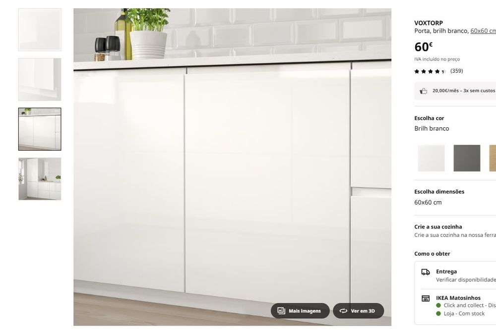 Porta Ikea Voxtorp 60x60cm branco brilho para armários Metod. 
Branco