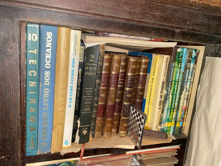 Livros antigos e enciclopédia Tecnirama entre outros