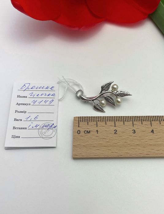 Срібна брошка гілочка