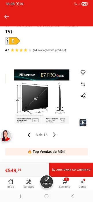 Smart TV QLed Hisense de 65 polegadas 144Hz