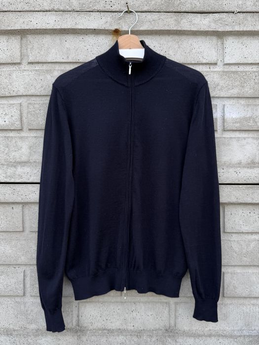 Granatowy, wełniany, rozpinany sweter z golfem Suitsupply, rozmiar M