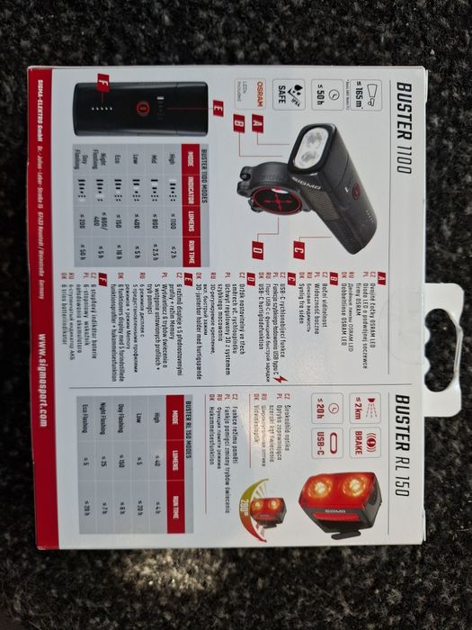 Zestaw lampek Sigma Buster 1100 + sigma RL150 nowe