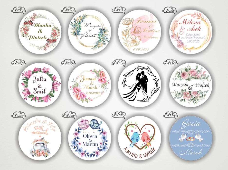 PRZYPINKI BUTTONY na ŚLUB WESELE dla gości na podziękowanie 50 sztuk