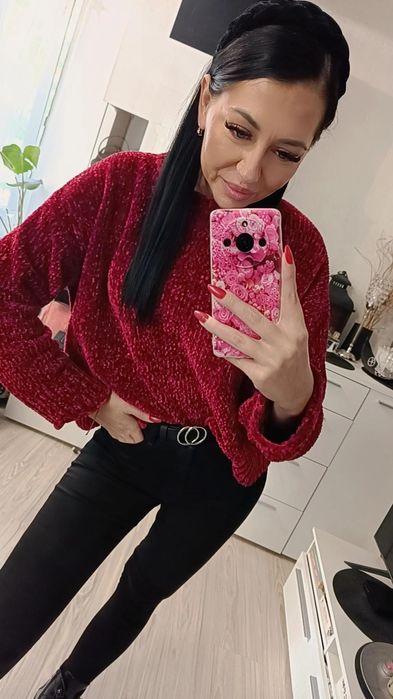 ZARA piękny ciepły gruby sweter czerwony jesień Hit modny