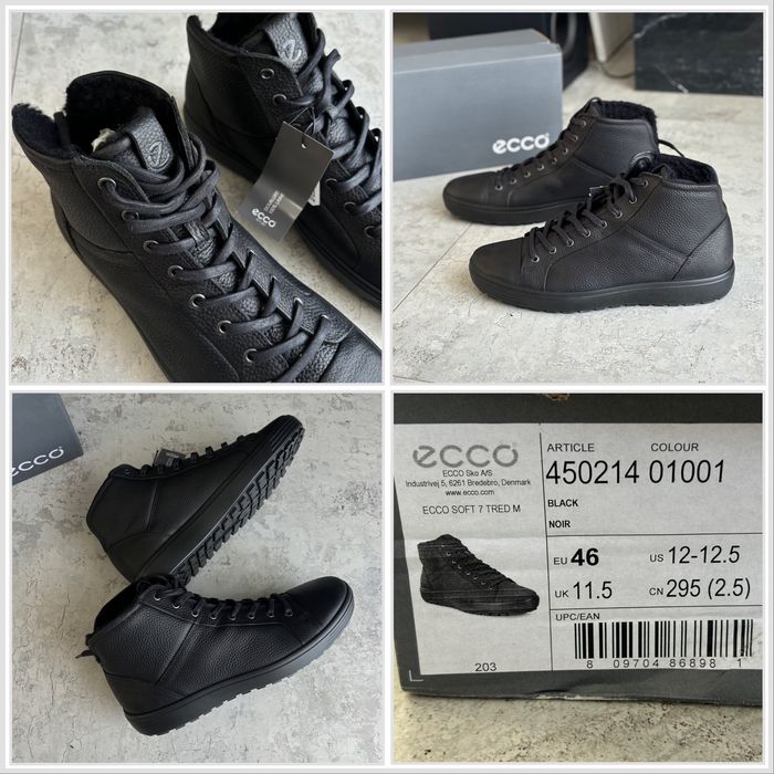 чоловічі черевики Ecco soft 7 tred, розм 46 утеплені зимові осінні оригінал екко шкіра шкіряні нові чорні фірмові Мужские ботинки