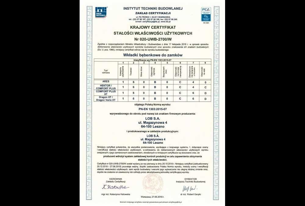Wkładka do zamka 9/40 jednostronna LOB Ares nikiel