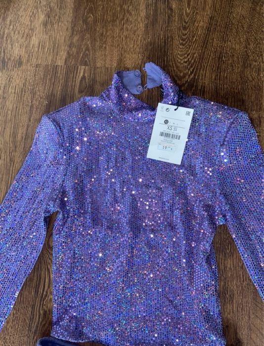 Brokatowy Cekinowy Zestaw Bershka XS Viral Sylwester Impreza Hit