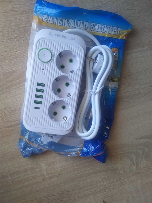 Мережевий фільтр, подовжувач 3-6 розеток, 2 м, 2500 Вт, Сетевой фильтр