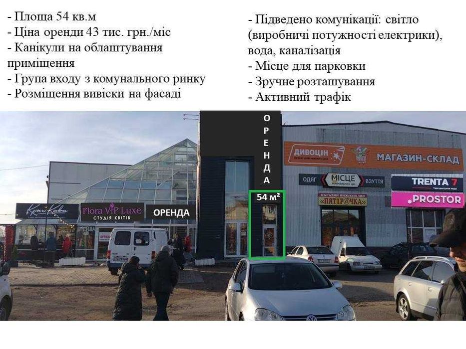 Фасадне приміщення з великим потоком людей