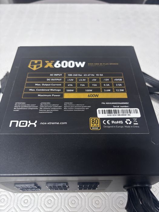 Fonte de alimentação Nox Hummer 600w 80 Plus Bronze