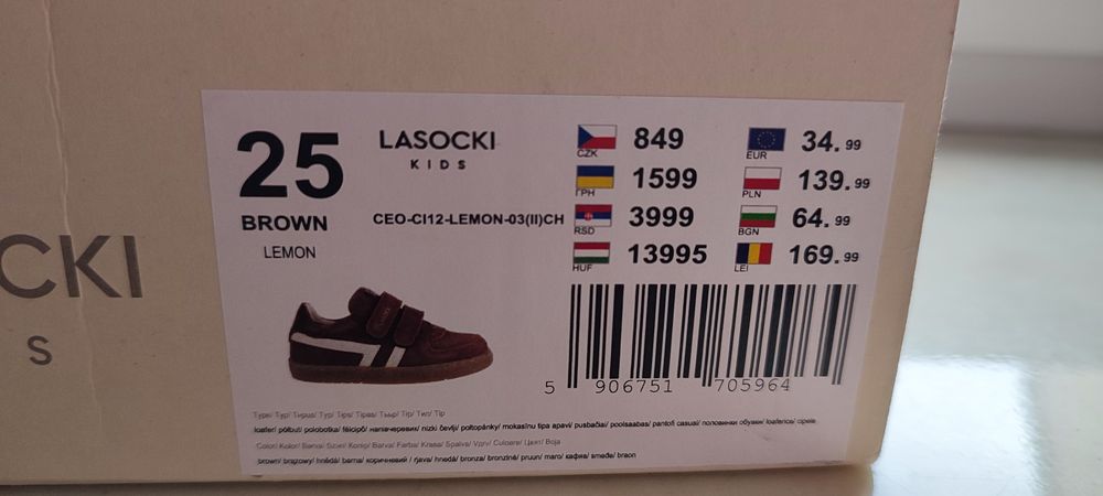 Buty sneakersy chłopięce Lasocki brązowe, r. 25 zamszowe