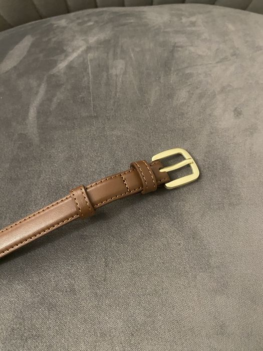 Brązowy pasek do spodni damski cienki skórzany długość 103 cm