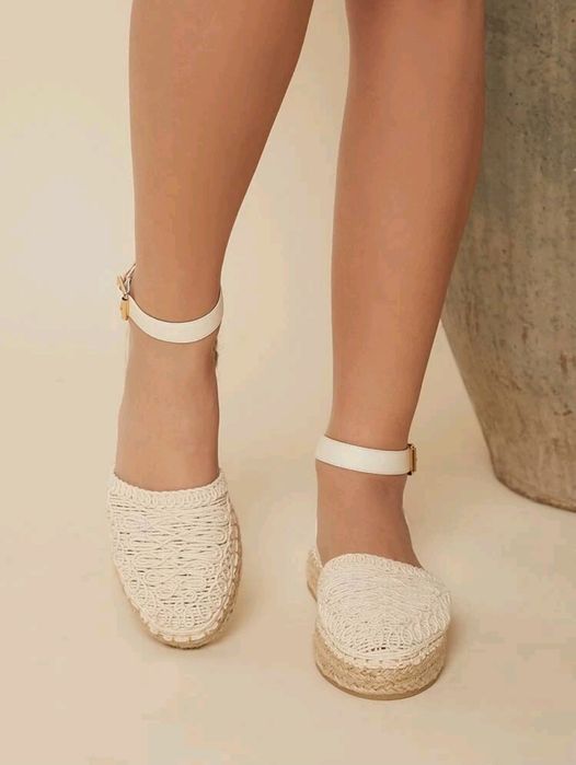 Espadryle sandały plecione beżowe buty na platformie