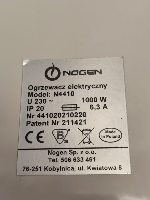 Nogen N4410 moc 1000w grzejnik elektryczny