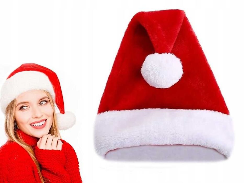 CZAPKA ŚWIĘTEGO MIKOŁAJA Puszysta Czerwona. Dobra Jakość Ho Ho Ho !!!