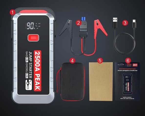 Пускозарядний пристрій Бустер для авто JCTST B01 25800mAh, 2500A