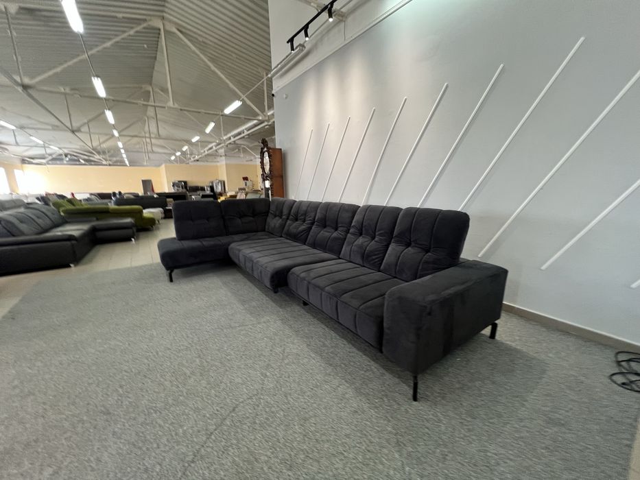 Великий кутовий диван тканина велюр антрацит