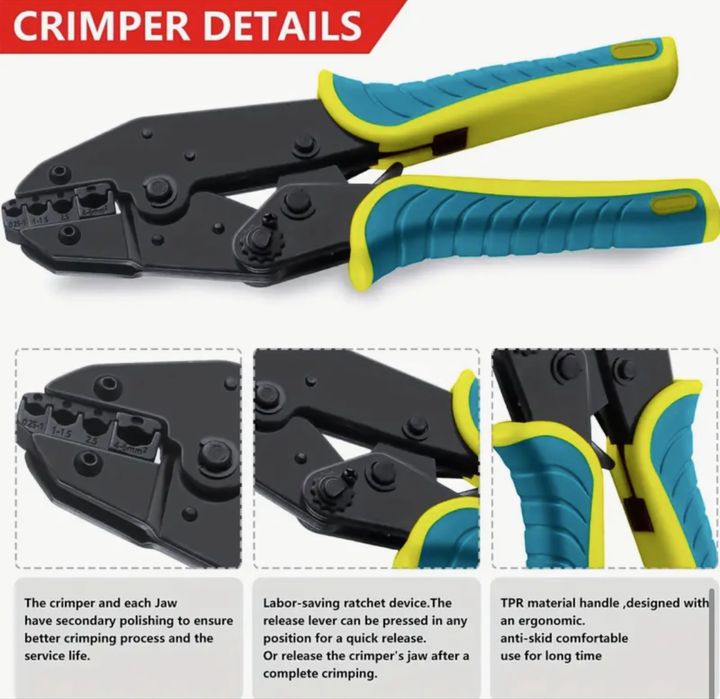 Alicate de Cravar terminais de ponteira c/ roquete 0.25 - 35mm²