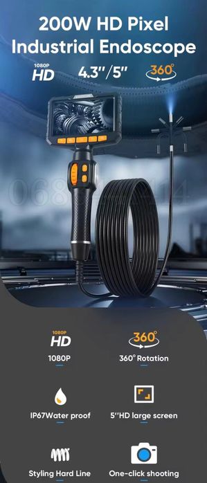 Ендоскоп керований 3.9 мм з екраном 4.3” Full HD 1080P гарна якість