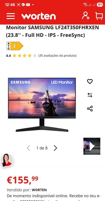 Monitor Samsung LF24T350FHRXEN full HD