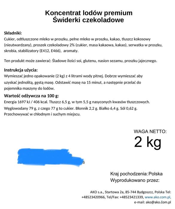 Proszek Premium do lodów świderków śmietanka i czekolada - najwyższa jakość, polski producent