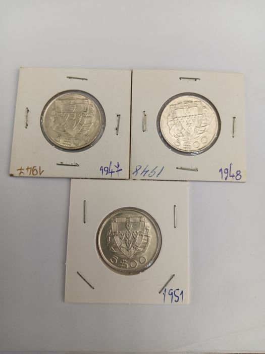 Colecção completa de moedas de 5 escudos, prata, caravelas