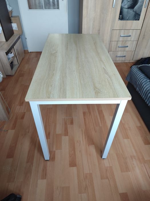 NOWY Stół z małymi wadami Biały Stelaż Jasny Blat Metalowy LOFT Okazja