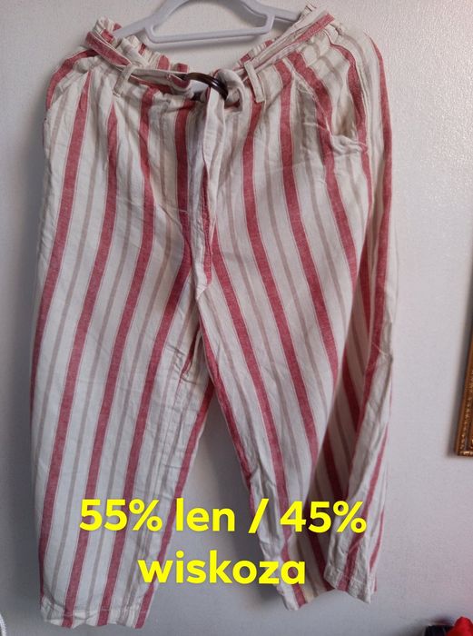 Spodnie len wiskoza świetny skład lato wiosna spacer paski