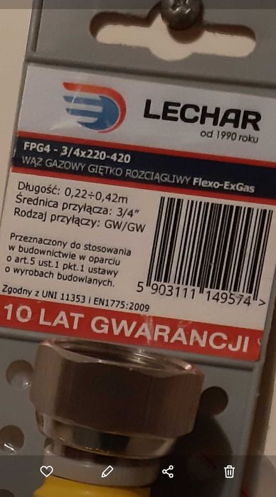 Gazowy przewód elastyczny 3/4 GW/GZ, GW/GW