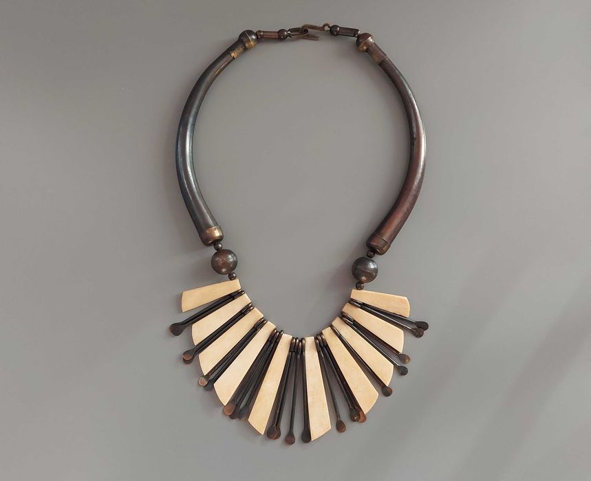 Piękny Stary Okazały Naszyjnik Vintage  Kolia Metal Kość Lata 80-te
